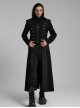 Personalized Black Twill Three Dimensional Mesh Woven Splicing PU Leather Front Metal Eyelet Decoration Punk Style Long Sleeve Long Coat