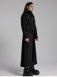 Personalized Black Twill Three Dimensional Mesh Woven Splicing PU Leather Front Metal Eyelet Decoration Punk Style Long Sleeve Long Coat