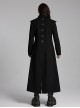 Personalized Black Twill Three Dimensional Mesh Woven Splicing PU Leather Front Metal Eyelet Decoration Punk Style Long Sleeve Long Coat