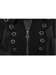 Personalized Black Twill Three Dimensional Mesh Woven Splicing PU Leather Front Metal Eyelet Decoration Punk Style Long Sleeve Long Coat