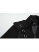 Personalized Black Twill Three Dimensional Mesh Woven Splicing PU Leather Front Metal Eyelet Decoration Punk Style Long Sleeve Long Coat