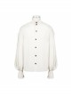 Grain Jacquard Shoulder Braid Attached Puff Sleeve Rough Selvedge White Punk Shirts