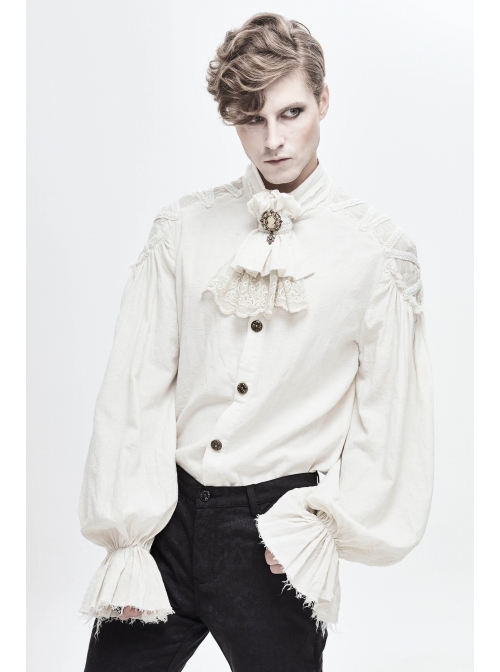 Grain Jacquard Shoulder Braid Attached Puff Sleeve Rough Selvedge White Punk Shirts