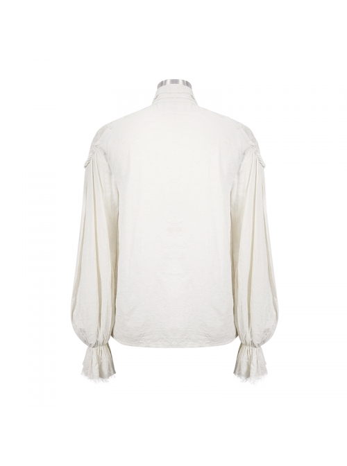 Grain Jacquard Shoulder Braid Attached Puff Sleeve Rough Selvedge White Punk Shirts