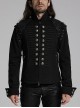 Black And Silver Non Stretch Twill Woven Detachable Sleeves Symmetrical Retro Applique Buttons On The Front Punk Style Stand Up Collar Jacket