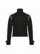 Black And Silver Non Stretch Twill Woven Detachable Sleeves Symmetrical Retro Applique Buttons On The Front Punk Style Stand Up Collar Jacket