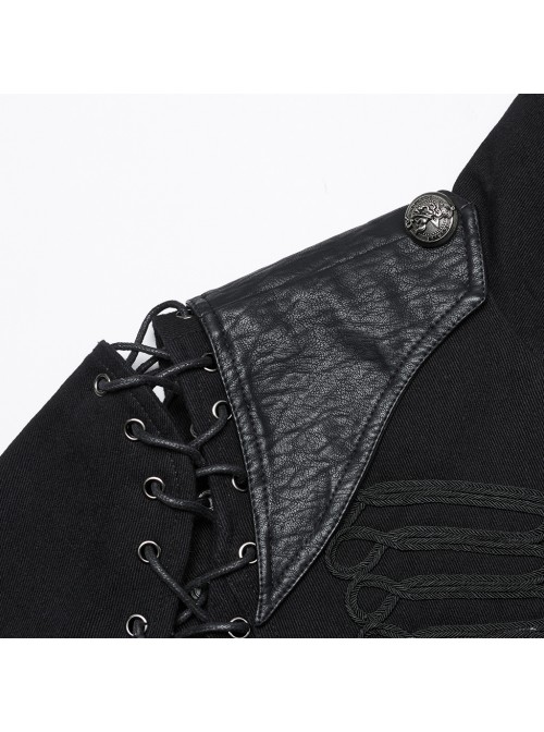 Black And Silver Non Stretch Twill Woven Detachable Sleeves Symmetrical Retro Applique Buttons On The Front Punk Style Stand Up Collar Jacket