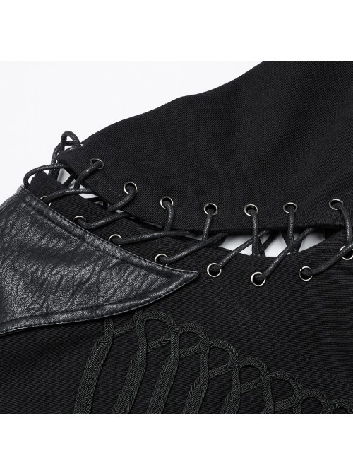 Black And Silver Non Stretch Twill Woven Detachable Sleeves Symmetrical Retro Applique Buttons On The Front Punk Style Stand Up Collar Jacket