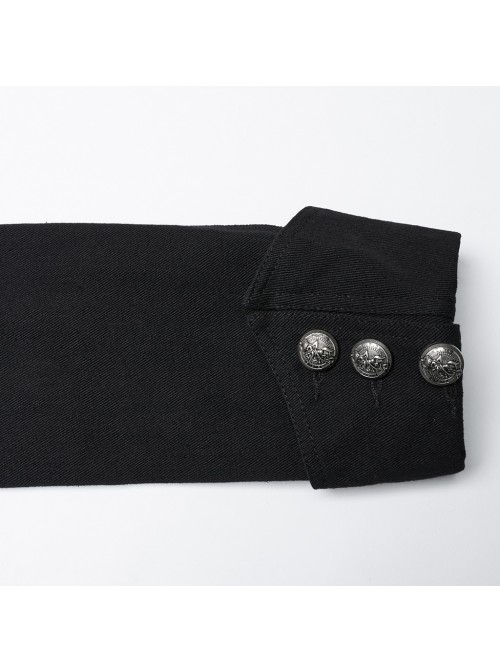 Black And Silver Non Stretch Twill Woven Detachable Sleeves Symmetrical Retro Applique Buttons On The Front Punk Style Stand Up Collar Jacket