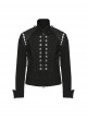 Black And Silver Non Stretch Twill Woven Detachable Sleeves Symmetrical Retro Applique Buttons On The Front Punk Style Stand Up Collar Jacket