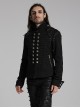 Black And Silver Non Stretch Twill Woven Detachable Sleeves Symmetrical Retro Applique Buttons On The Front Punk Style Stand Up Collar Jacket