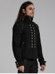 Black And Silver Non Stretch Twill Woven Detachable Sleeves Symmetrical Retro Applique Buttons On The Front Punk Style Stand Up Collar Jacket