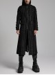 Personalized Black Slightly Elastic Twill Printed Fabric Three Dimensional Rivets On The Front And Hollow Mesh Design Punk Style Long Sleeved Long Coat