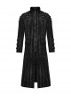 Personalized Black Slightly Elastic Twill Printed Fabric Three Dimensional Rivets On The Front And Hollow Mesh Design Punk Style Long Sleeved Long Coat