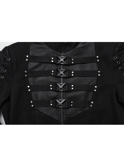 Black Twill Woven Patchwork Layer Laminated Front Irregular Double Layer Patchwork Button Design Punk Style Wild Jacket