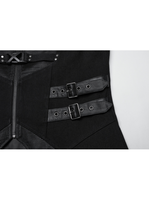Black Twill Woven Patchwork Layer Laminated Front Irregular Double Layer Patchwork Button Design Punk Style Wild Jacket