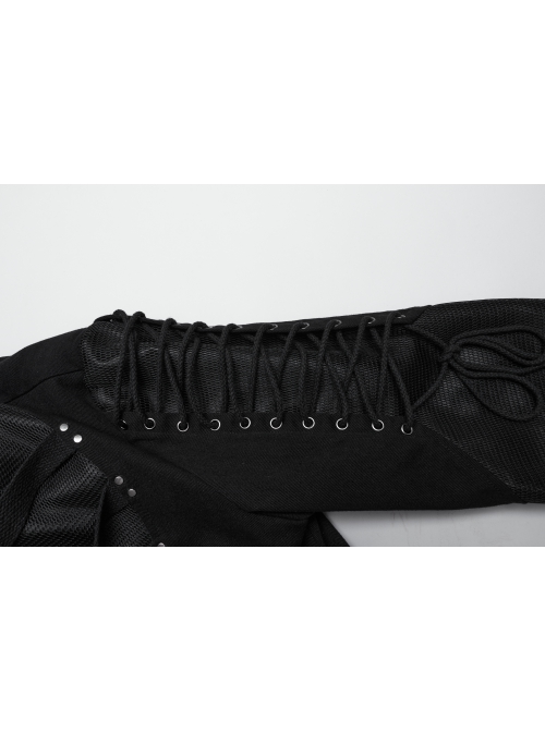 Black Twill Woven Patchwork Layer Laminated Front Irregular Double Layer Patchwork Button Design Punk Style Wild Jacket