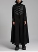 Handsome Black Twill Layer Laminated Front Personalized Double Row D Button Decoration Punk Style Stand Up Collar Cape