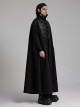 Handsome Black Twill Layer Laminated Front Personalized Double Row D Button Decoration Punk Style Stand Up Collar Cape