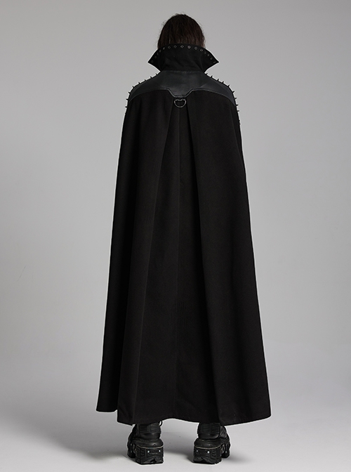 Handsome Black Twill Layer Laminated Front Personalized Double Row D Button Decoration Punk Style Stand Up Collar Cape