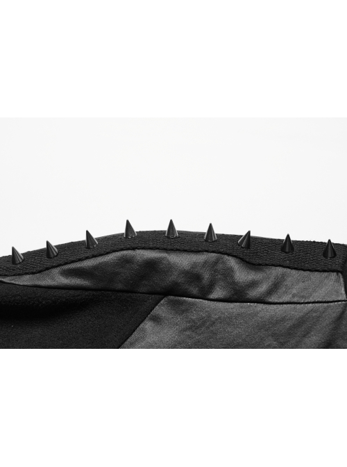Handsome Black Twill Layer Laminated Front Personalized Double Row D Button Decoration Punk Style Stand Up Collar Cape