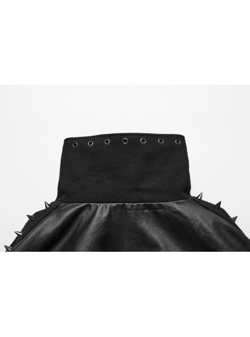 Handsome Black Twill Layer Laminated Front Personalized Double Row D Button Decoration Punk Style Stand Up Collar Cape
