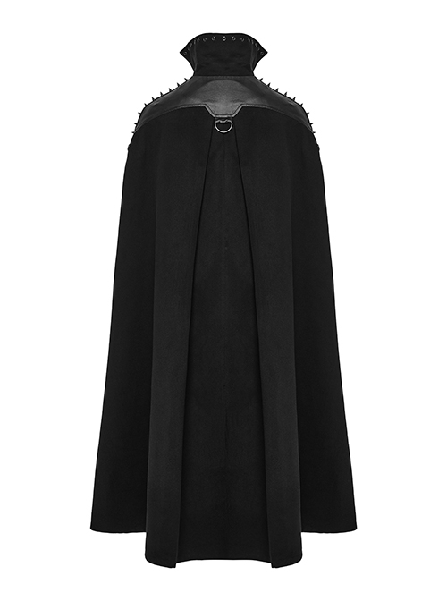 Handsome Black Twill Layer Laminated Front Personalized Double Row D Button Decoration Punk Style Stand Up Collar Cape