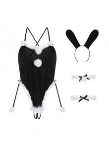 Christmas Style Velvet Pure Desire Jumpsuit Bunny Girl Uniform Backless Open Crotch Sexy Lingerie Set