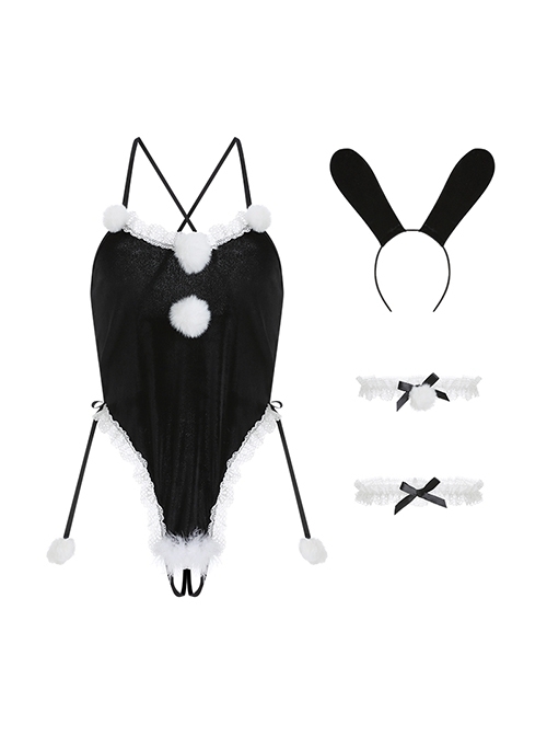 Christmas Style Velvet Pure Desire Jumpsuit Bunny Girl Uniform Backless Open Crotch Sexy Lingerie Set