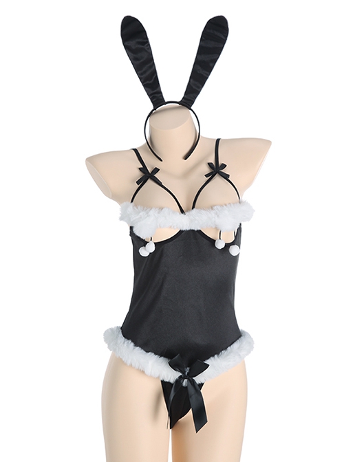Hollow Backless Binding Bands Hidden Buttons Open Crotch Bunny Girl Jumpsuit Christmas Uniform Sexy Lingerie Set