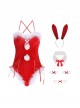 Red Velvet Showing Buttocks Jumpsuit Temptation Plush Ball Decoration Cute Bunny Girl Christmas Uniform Sexy Lingerie Set
