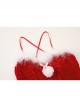 Red Velvet Showing Buttocks Jumpsuit Temptation Plush Ball Decoration Cute Bunny Girl Christmas Uniform Sexy Lingerie Set