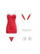 Red Low-Cut Plush Splicing Velvet Tight Hip-Wrapped Suspender Nightdress Christmas Sexy Lingerie Set