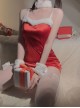 Red Low-Cut Plush Splicing Velvet Tight Hip-Wrapped Suspender Nightdress Christmas Sexy Lingerie Set