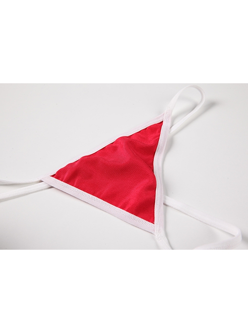 Red Low-Cut Plush Splicing Velvet Tight Hip-Wrapped Suspender Nightdress Christmas Sexy Lingerie Set