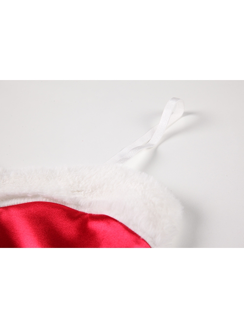 Red Low-Cut Plush Splicing Velvet Tight Hip-Wrapped Suspender Nightdress Christmas Sexy Lingerie Set