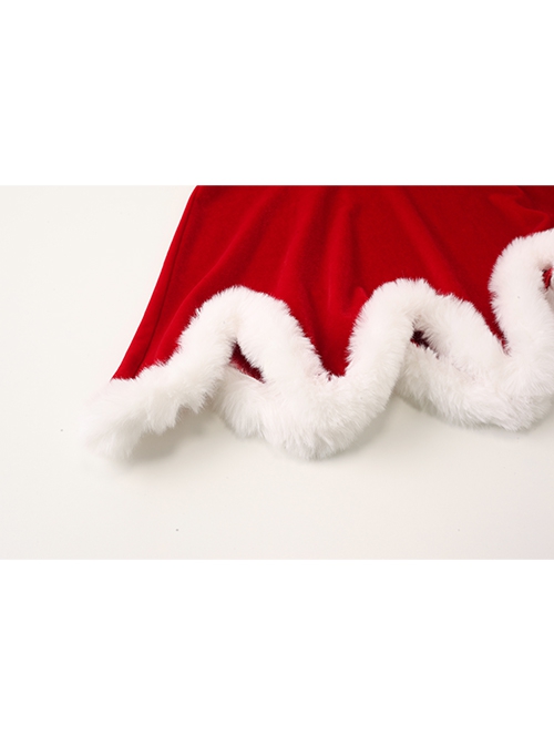 Christmas Uniform Plush Stitching Red Velvet Princess Style Backless Dress Sexy Lingerie Set
