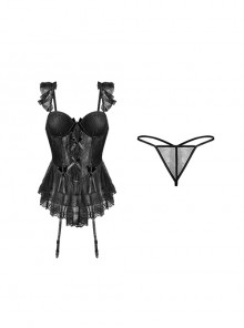 See-Through Lace Sweet Mesh With Chest Pads Tight Flying Sleeves Nightdress Sexy Lingerie Set
