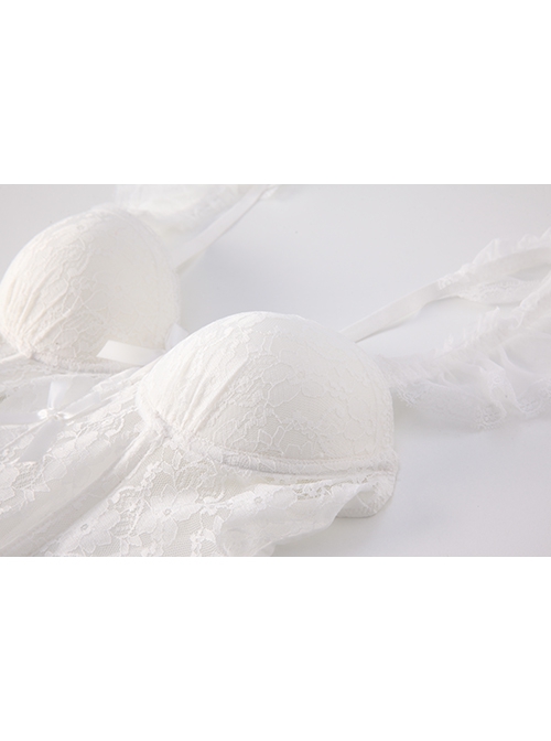 See-Through Lace Sweet Mesh With Chest Pads Tight Flying Sleeves Nightdress Sexy Lingerie Set
