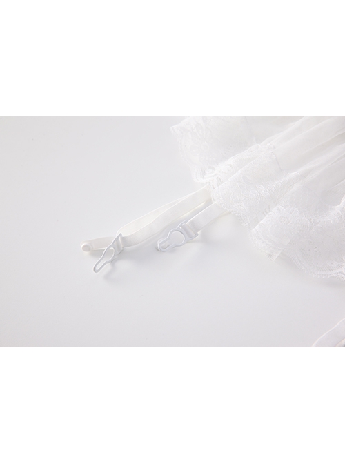 See-Through Lace Sweet Mesh With Chest Pads Tight Flying Sleeves Nightdress Sexy Lingerie Set