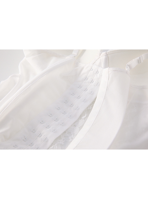 See-Through Lace Sweet Mesh With Chest Pads Tight Flying Sleeves Nightdress Sexy Lingerie Set