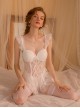 See-Through Lace Sweet Mesh With Chest Pads Tight Flying Sleeves Nightdress Sexy Lingerie Set