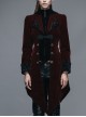 Gothic Embroidered Black Collar Fake Two Pieces Red Velveteen Dovetail Lady Coat