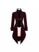Gothic Embroidered Black Collar Fake Two Pieces Red Velveteen Dovetail Lady Coat