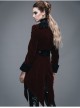 Gothic Embroidered Black Collar Fake Two Pieces Red Velveteen Dovetail Lady Coat