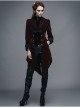 Gothic Embroidered Black Collar Fake Two Pieces Red Velveteen Dovetail Lady Coat
