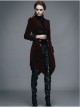 Gothic Embroidered Black Collar Fake Two Pieces Red Velveteen Dovetail Lady Coat