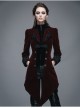 Gothic Embroidered Black Collar Fake Two Pieces Red Velveteen Dovetail Lady Coat