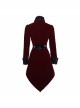 Gothic Embroidered Black Collar Fake Two Pieces Red Velveteen Dovetail Lady Coat