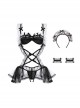 Black White See-Through Lace Cute Maid Style Binding Bands Fluffy Skirt Open Crotch Jumpsuit Sexy Lingerie Set